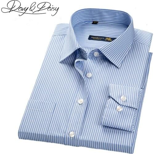 DAVYDAISY High Quality Formal Shirt Men Autumn Slim Fit Social Solid Striped Dress Business Men Long Sleeve Shirts 4XL DS-130