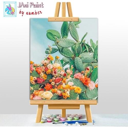 Cactus With Flowers Picture DIY Painting By Numbers Colouring Zero Basis HandPainted Oil Painting Unique Gift Home Decor