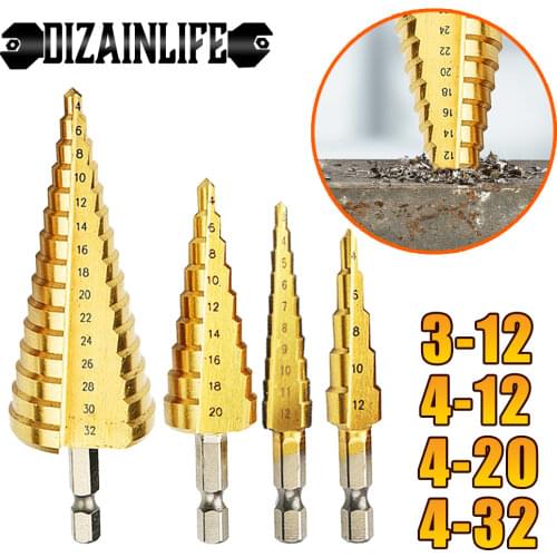 3pcs HSS Titanium Step Drill Bit Set 3-12mm 4-12/20/32mm Drilling Power Tools Metal High Speed Steel Wood Hole Cutter Cone Drill