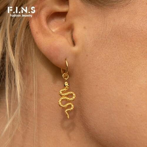 F.I.N.S 2021 NEW Design Gold Color Snake Pendant Drop Charm Earring Trendy Huggies Hoops Women Fashion Jewelry Accessories