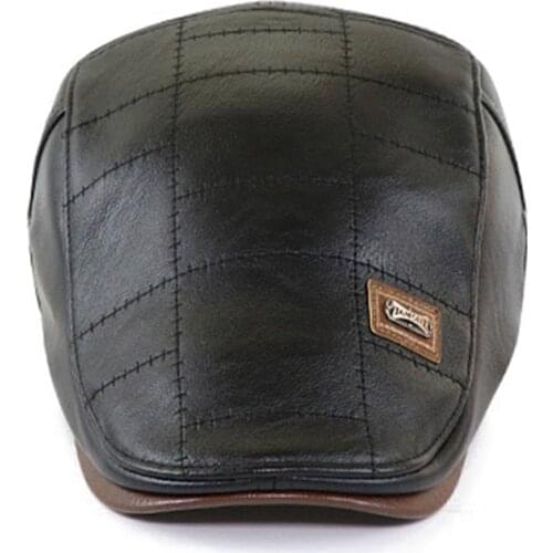 2020 Autumn Winter Fashion Mens Pu Leather Peaked Hat Outdoor Casual Warm Plus Velvet Beret Hat Vintage Style Hat