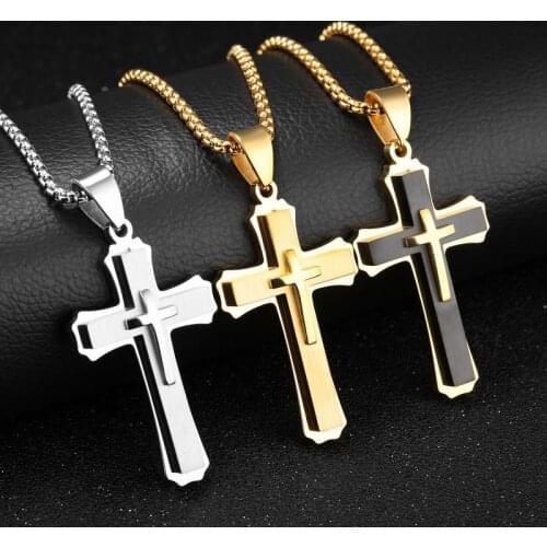 550mm European American Hip Hop Gifts Stainless Steel Three Dimensional Cross Pendant Man Necklace For Women Jewelry 2021 Trend