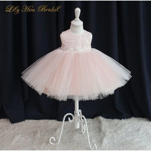 Light Pink Baby Girl Tutu Dress Jewel Sleeveless Tulle Birthday Party Gowns for Kids Flower Girl Dress
