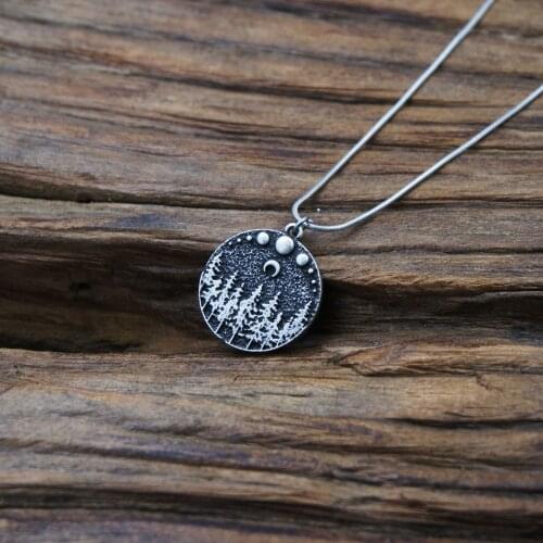 Pine Tree Charm Moon and night pendant necklace Camping Jewelry Outdoor Gifts For Woman Unisex