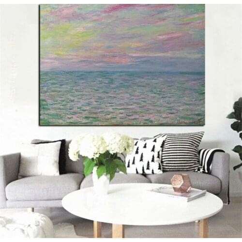 Print Claude Monet Sunset Seascape Impressionist Abstract Landscape Oil Painting on Canvas Poster Wall Picture for Living Room