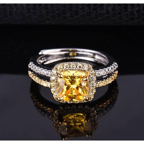 QTT Women Square Cut Zircon Stone Rings 925 Sterling Silver Two Tone Crystal Wedding Bridal Ring Resizable Ring Trendy Jewelry