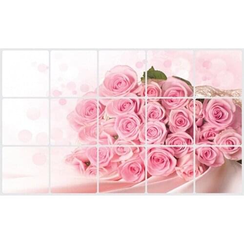 Pink Rose Wall Decal for kitchens art decoration exhaust fat oil proof stickers 75 * 45cm