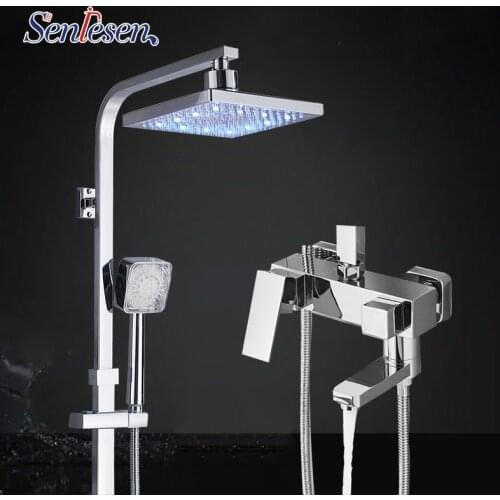 Senlesen Shower Faucet Chrome 8 inch Led Shower Head LED Hand Shower Single Handle Mixer Water Tap Para Bathroom Shower Bath