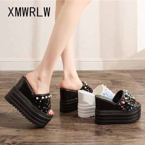 XMWRLW Womens Slippers 2021 Summer Fashion Sequins Women High Heels Summer Slippers Platform Shoes Woman Beach Slipper Shoes