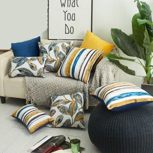 Nordic yarn-dyed striped pattern cushion cover leaves pattern pillowcase back cushion cover decorative pillow covers