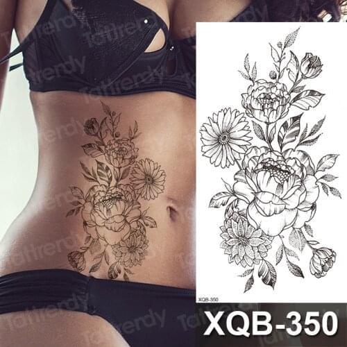 Tattoo sticker women daisy sunflower rose peony flowers sketch tattoo designs temporary waterproof tattoos animals body art