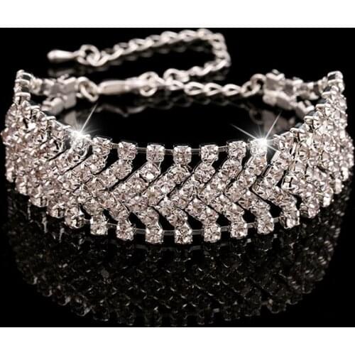 Bridal Jewelry Silver plated full Crystal Rhinestones Bracelets for Women Wedding Party Jewelry accessory