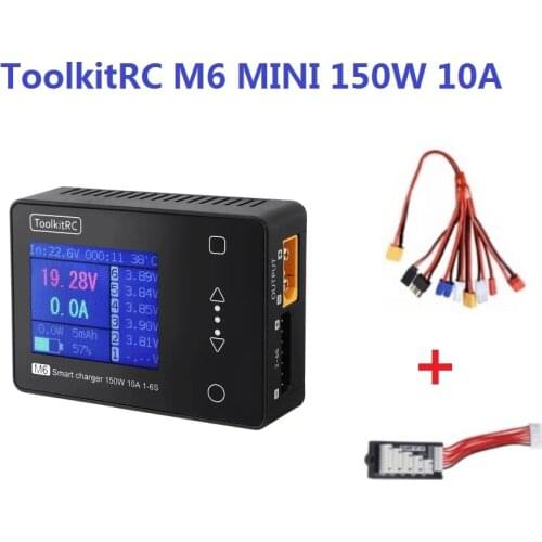 ToolkitRC M6 MINI 150W 10A Smart Battery Charger Black with XT60 Charger Board for 2-6S Lipo Battery