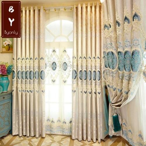 Wholesale Embroidered Curtain for Living Room Bedroom and Study European Style Curtain Semi-shading 100% Polyester