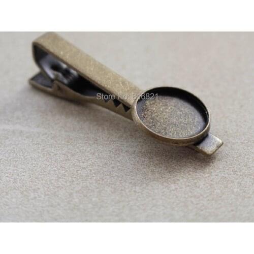 Tie Clip Bar with Round Bezel Blank Cabochon Settings Antique Bronze tone plated Brass Tie Clips Clasps Mens Jewelry Findings