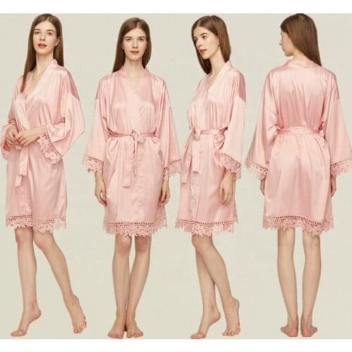 Owiter Women Matt Satin Lace Robe Bride Robe Bridesmaid Robes Bridal Wedding Robe Bathrobe Sleepwear Dressing Rose Robes