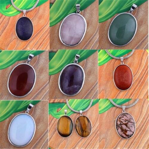 New Simple Summer Style Women pink quartz Natural Stripe Opalite Oval Pendant Jewelry for Choker Necklace Accessories