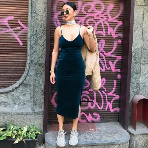 Velvet Sheath Women Dress Party Sexy Dress V Neck Sleeveless Dress Soft Elastic Patchwork Camisole Dresses