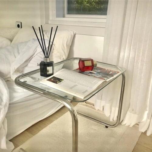 Transparent Side Tabble Medieval Stainless Steel Glass Coffee Table Home Small Room Side Tables Homestay Photography Base Desk