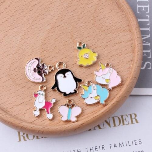 10pcs Metal Diy enamel Animal pets with cartoon penguin charms KC gold alloy small bracelet pendant Korean jewelry accessories