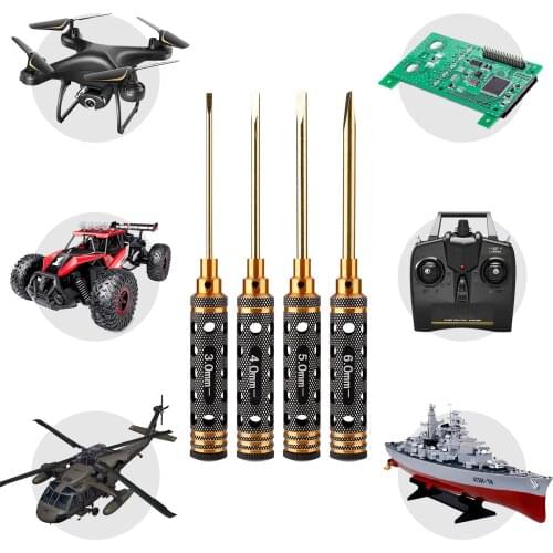4PCS Sets One Word Batch Driver Screwdriver Hollow-out Durable Heavy-duty Steel 3-4-5-6mm Gold Different Size Aeromodelling Tool