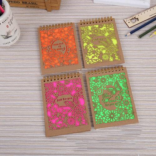A5A6 Spiral Notebook Kraft Paper Hollow Cover Line Pages Notebooks Planner Notepad School Office Supplies