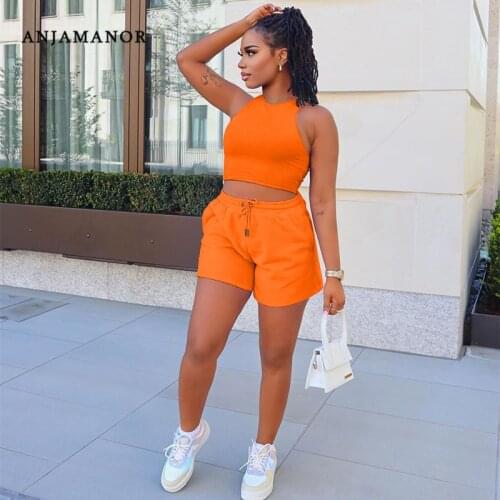 ANJAMANOR Sport Sweat Shorts Sets Wholesale Items Casual Summer Clothes Jogger 2 Piece Sets Womens Outfits Tracksuit D49-CA27
