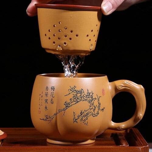 Authentic yixing zisha duan clay mug cup handmade tea cup with infuser cups inside marked Chinese kungfu office cup of tea new