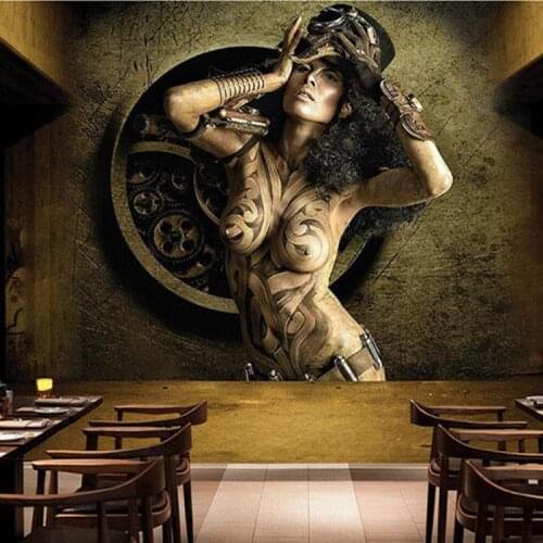 Large mural wallpaper custom size bar cafe living room bedroom retro nostalgic punk industrial sexy beauty photo girl PVC