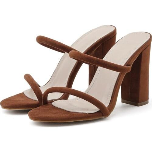 Women Modern Slippers Ladies High Heel Sandals Brown Open Toes Thick Heel Fashion Female Slides Summer Shoes 2021 Newly Arrived