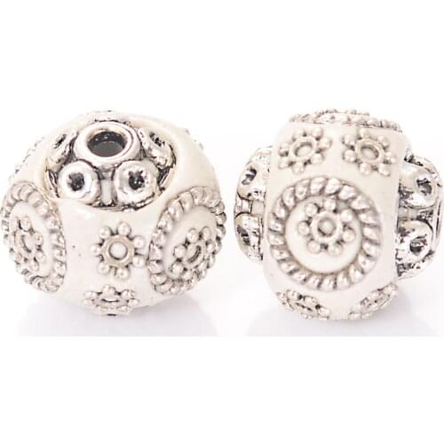 10pcs Handmade Indonesia Loose Elegant Jewelry Making Bracelet Bijoux Spacer Beads Rhinestones Alloy Antique Silver Metal Color