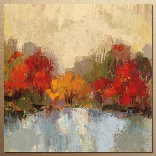 Abstract Oil painting Fall Riverside Silvia Vassileva Painting Landscape Canvas art Christmas decorations High quality Handmade