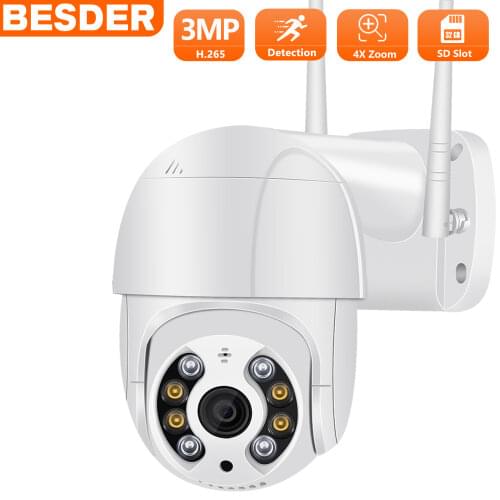 BESDER 3MP Mini WiFi Camera Motion Voice Alert Human Detection Outdoor IP Camera Audio IR Night Vision Video Surveillance ONVIF