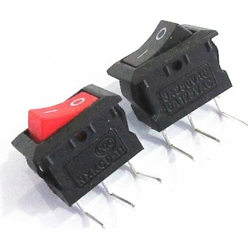 KCD11 10*15mm ON/OFF 3 Bend Copper Foot Rocker Switch Black / Red Welding Foot Small Switches