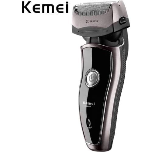 Kemei Men Electric Shaver Double-head Reciprocating Rechargeable Beard Trimmer Mesh Cordless Razor with 2 Spare Shaving Heads