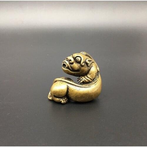 Collection Chinese Brass Carved Animal Pixiu Brave Troops Tea Pet Exquisite Small Statues