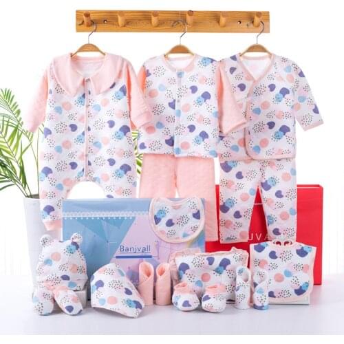 18 Pieces Baby Clothing Set Baby Boy Clothes Newborn Baby Girl Clothes 100% Cotton Rompers Bib Hat Baby Outfit Toddler Swaddle