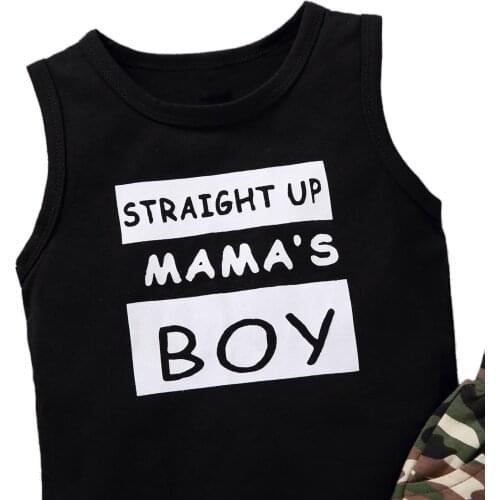 2021 New Boys Two-piece Clothes Set, Round Collar Letters Printed Pattern Sleeveless Tops + Shorts