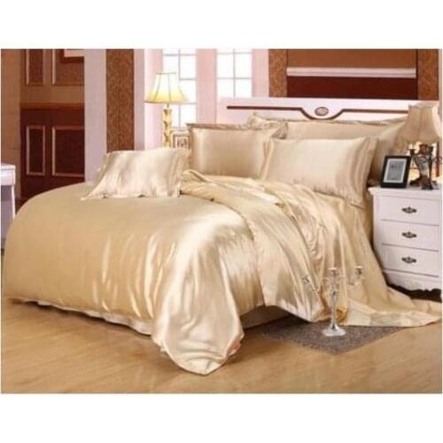 Silk Bedding set Satin Super king size queen full double camel tan duvet cover fitted bed sheet linen bedspread quilt doona 6pcs