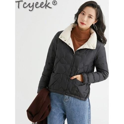 Tcyeek Winter Jacket Women Autumn Light White Duck Down Coats Famale Short Korean Jackets Stand-up Collar Blouson Femme SQQ428