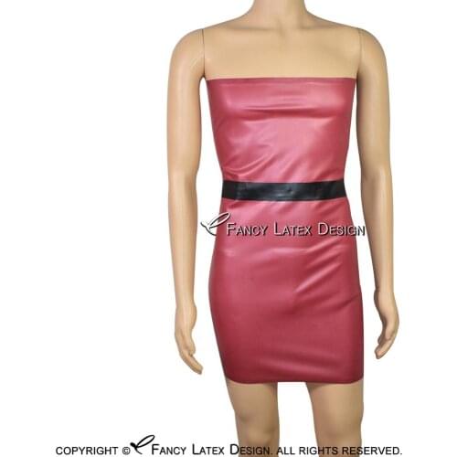 Metallic Red And Black Mini Sexy Latex Dress Above Knee With Zipper Back Rubber Bodycon Playsuit LYQ-0058