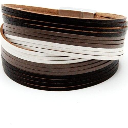 ZG Multilayer Leather Bracelets for Women Femme 4 Colors Magnet Clasp Crystal Bohemian Style Bracelet Female Jewelry