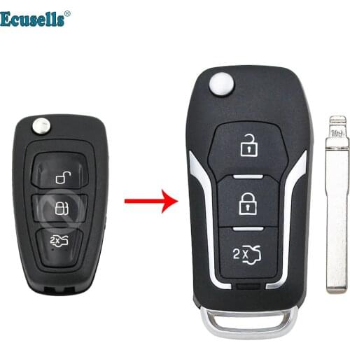 3 Button modified Flip Remote key shell case fob For Ford Focus Mondeo C-max HU101 uncut blade