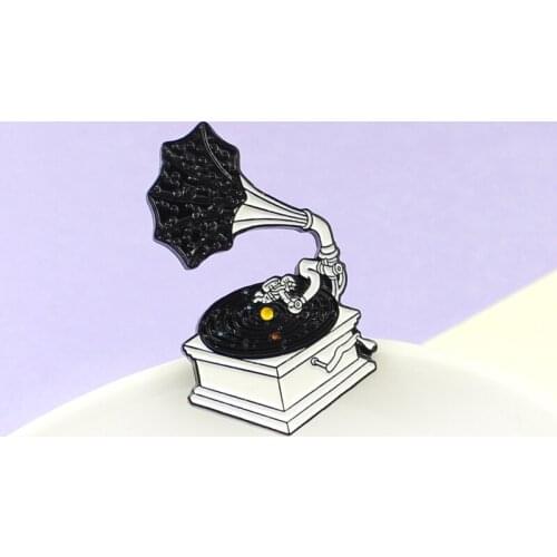 Fashion Cartoon Japanese Series Brooches Man Cosmic Universe Planetary Black Tape Record Pins Music Gifts Enamel Pin For Women
