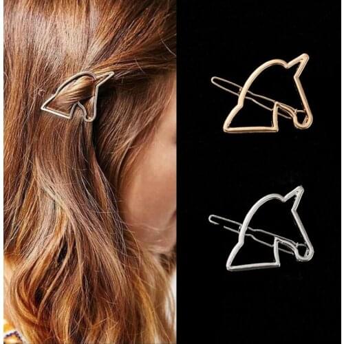 Fashion New Cute Girls Unicorn Hair Clips Women Gold Plated Horse Hairpins Female Hairwear Jewelry Party Gifts