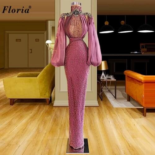 Muslim Handmade Evening Dresses Long Sleeves Formal Evening Gowns Vintage Rhinestones Celebrity Dresses Party Robes De Soirée