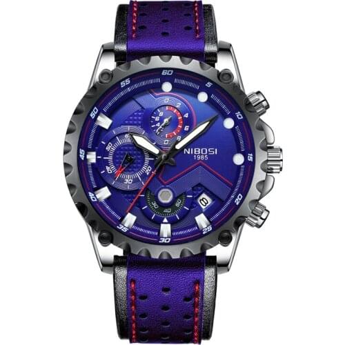 NIBOSI Blue Leather Watch Men Top Brand Luxury Top Sports/Outdoor Watches Men Waterproof Military Quartz Wristwatch Relogios