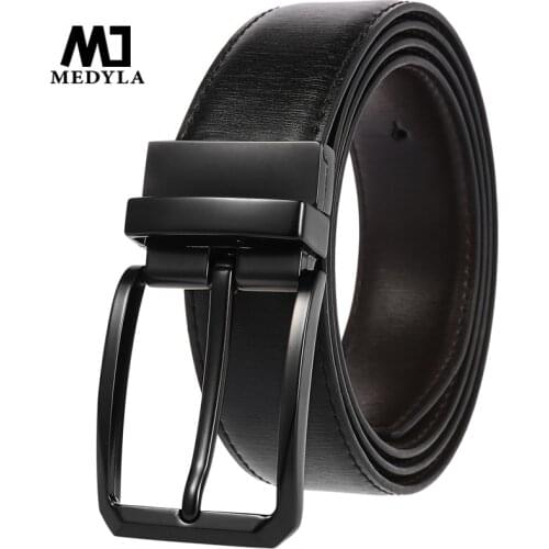 MEDYLA mens natural cowhide belt casual business style double-sided belt men senior black rotating buckle suit belt Dropshipping