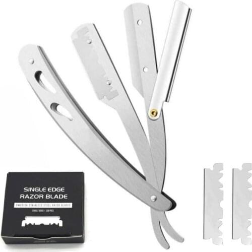 Stainless Steel Barber Knife And Single-sided Blade Set Folding Shaving Barber Knife Shaver Hair Clipper Razor
