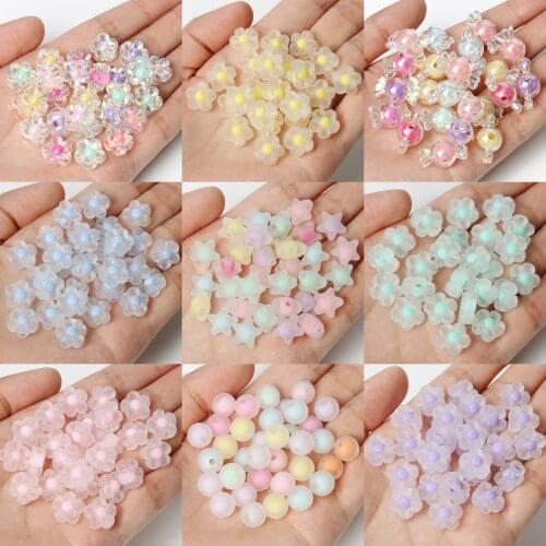 Multiple AB Colors Round Matte Star Flower Shape Acrylic Beads Loose Spaced Beads for DIY Bracelet Jewelry Making Accessories